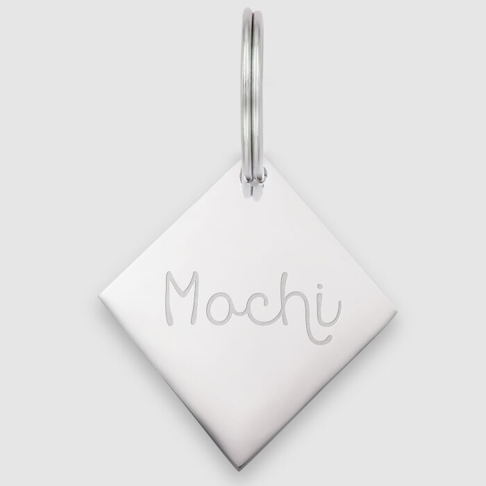 Médaille personnalisée acier argenté gravé losange 34x34 mm nom