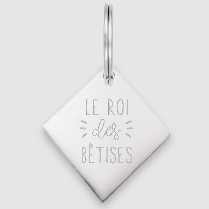 Médaille personnalisée acier argenté gravé losange 34x34 mm citation