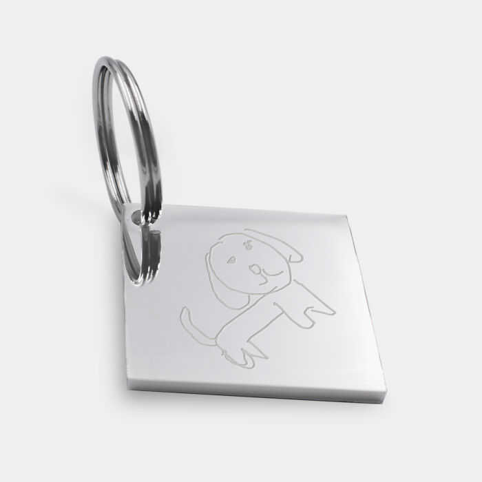 Médaille personnalisée acier argenté gravé losange 34x34 mm dessin chien