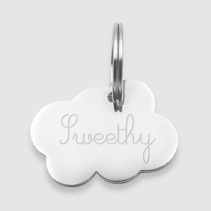 Médaille personnalisée acier argenté gravé nuage 36x25 mm nom