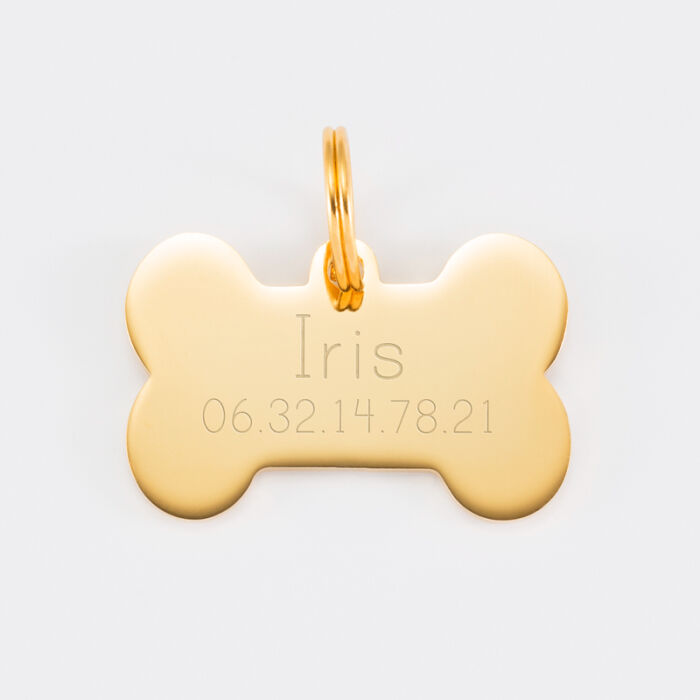 Médaille personnalisée acier dorégravé os 36x25 mm - nom + numero