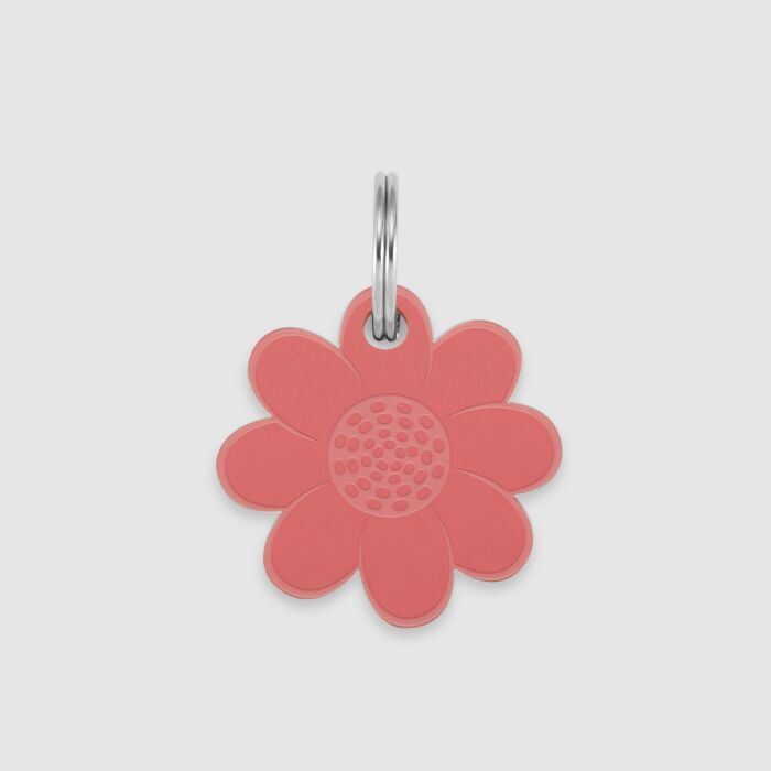 Médaille personnalisée acrylique coloré gravée 27 mm "Fleur" rose