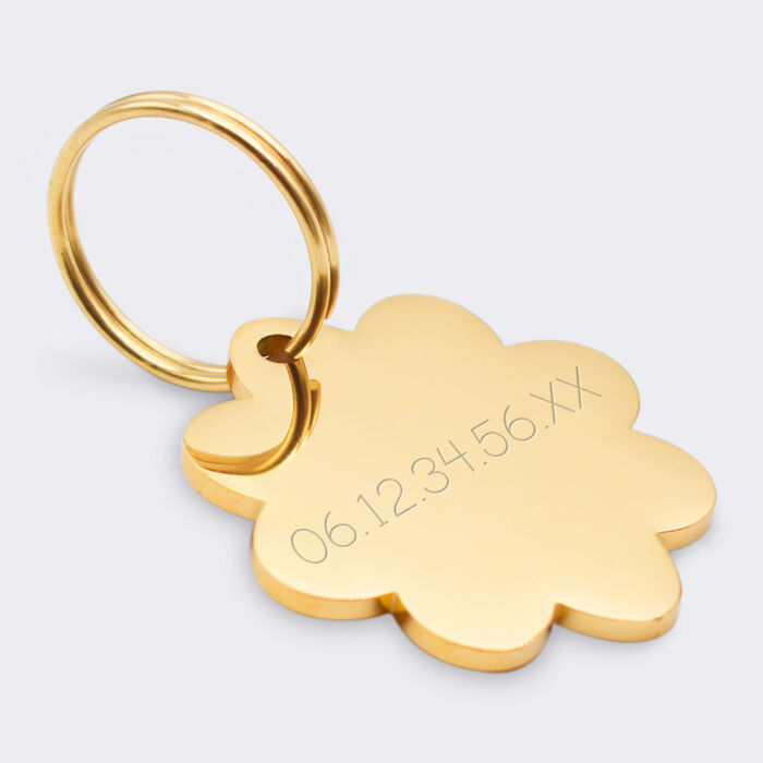 Médaille personnalisée acier doré gravé fleur 32x35 mm - numéro