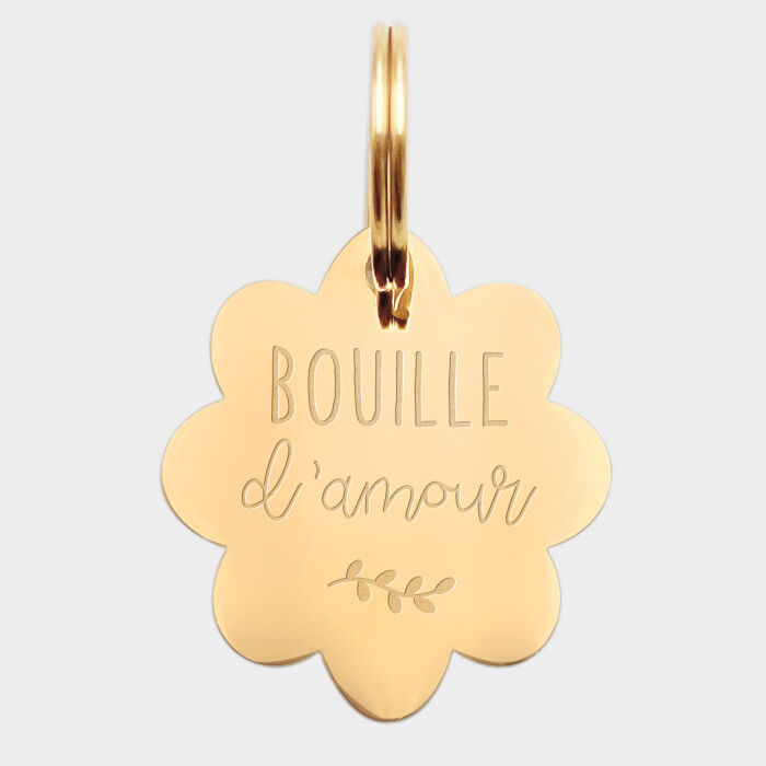 Médaille personnalisée acier doré gravé fleur 32x35 mm - illustration