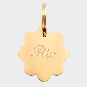 Médaille personnalisée acier doré gravé fleur 32x35 mm prénom
