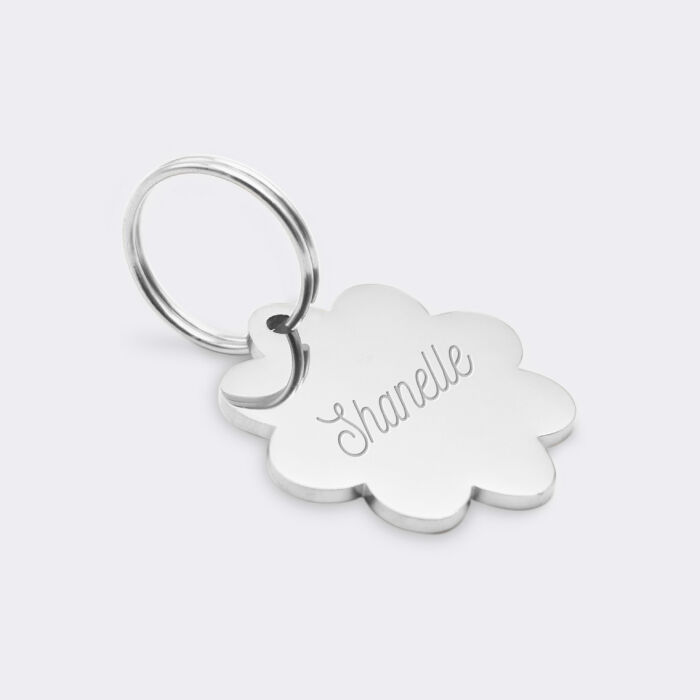 Médaille personnalisée acier argenté gravé fleur 22x25mm - prénom