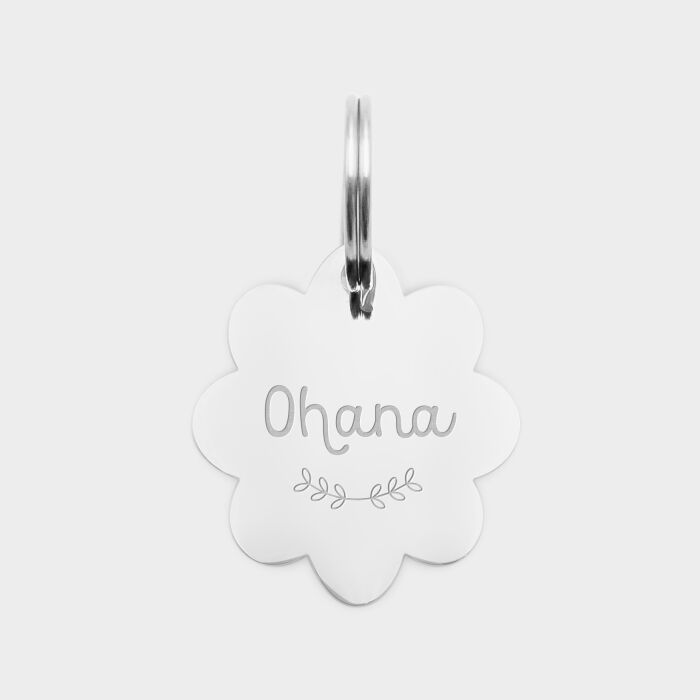 Médaille personnalisée acier argenté gravé fleur 22x25mm - texte + picto