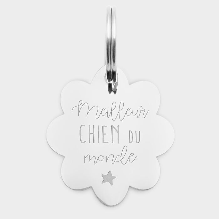 Médaille personnalisée acier argenté gravé fleur 32x35 mm - illustration texte