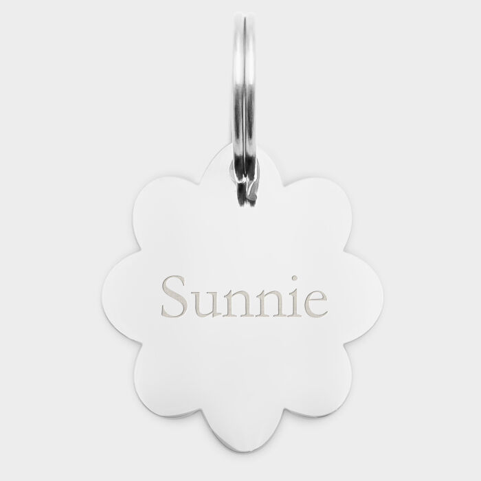 Médaille personnalisée acier argenté gravé fleur 32x35 mm - prénom