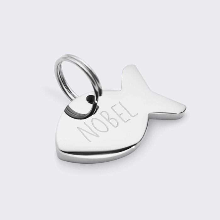 Médaille personnalisée acier argenté gravée poisson 30x15 mm - prénom