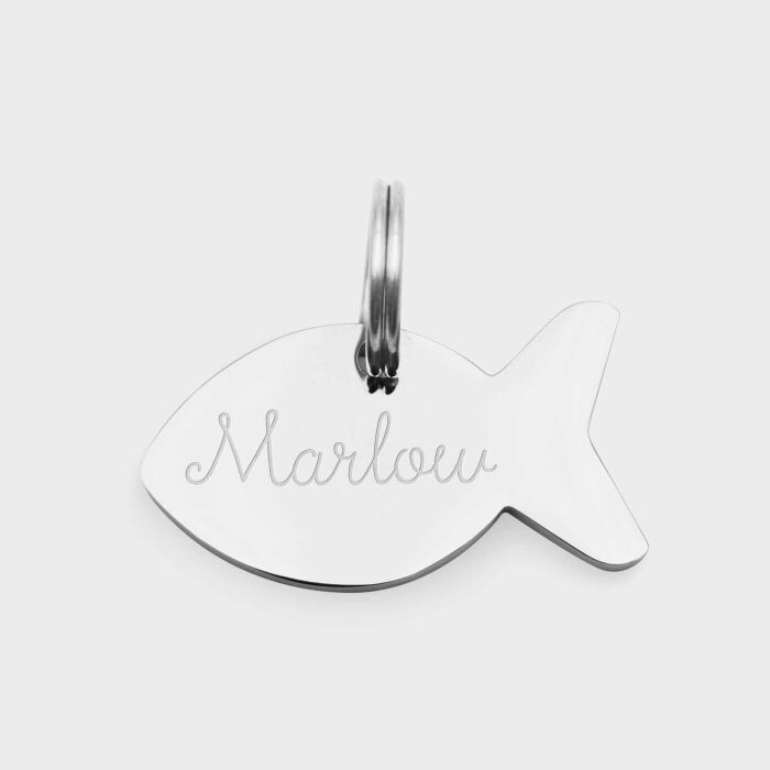 Médaille personnalisée acier argenté gravée poisson 30x15 mm - prénom
