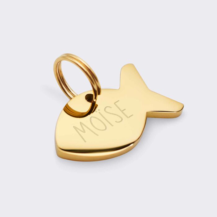 Médaille personnalisée acier doré gravée poisson 30x15 mm - prénom