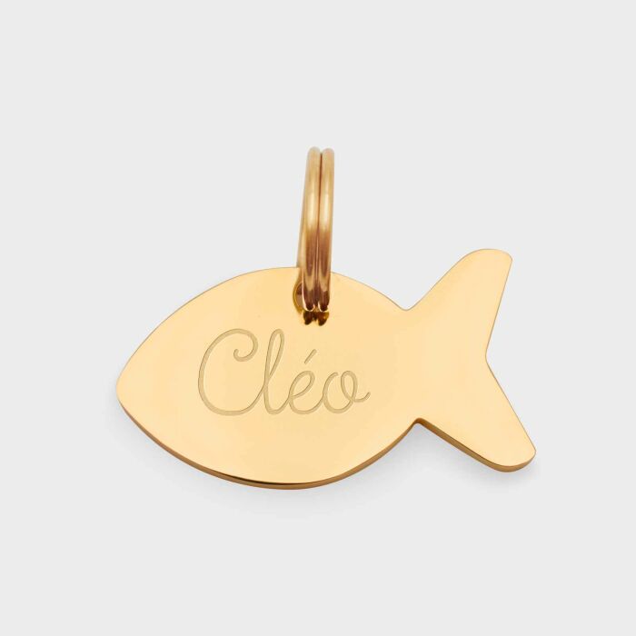 Médaille personnalisée acier doré gravée poisson 30x15 mm - prénom face