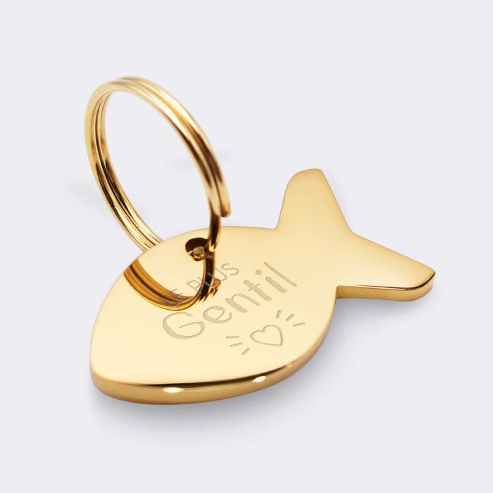 Médaille personnalisée acier doré gravée poisson 34x19 mm - illustration texte