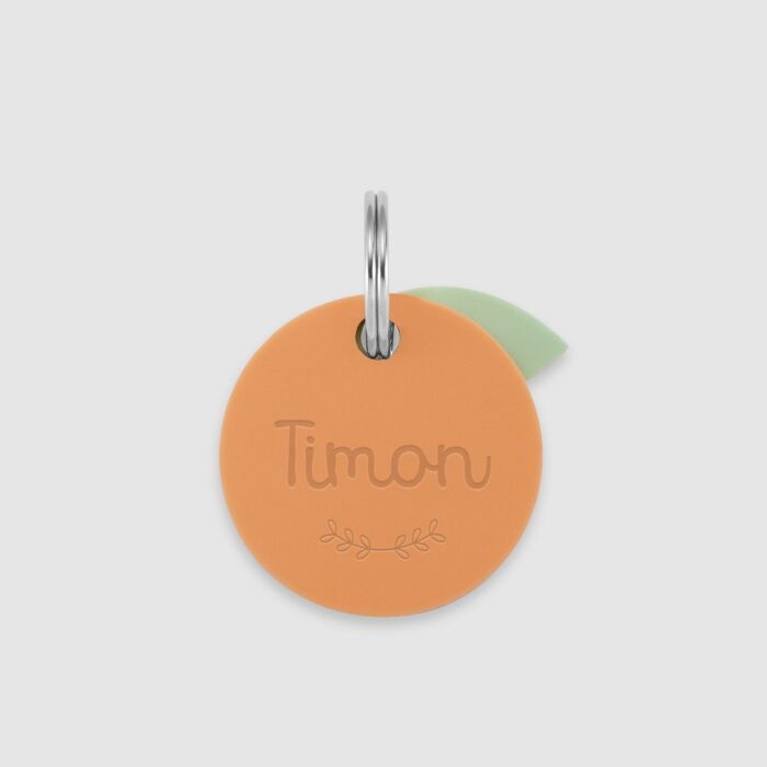 Médaille personnalisée acrylique coloré gravée 26 mm "orange" - texte + picto