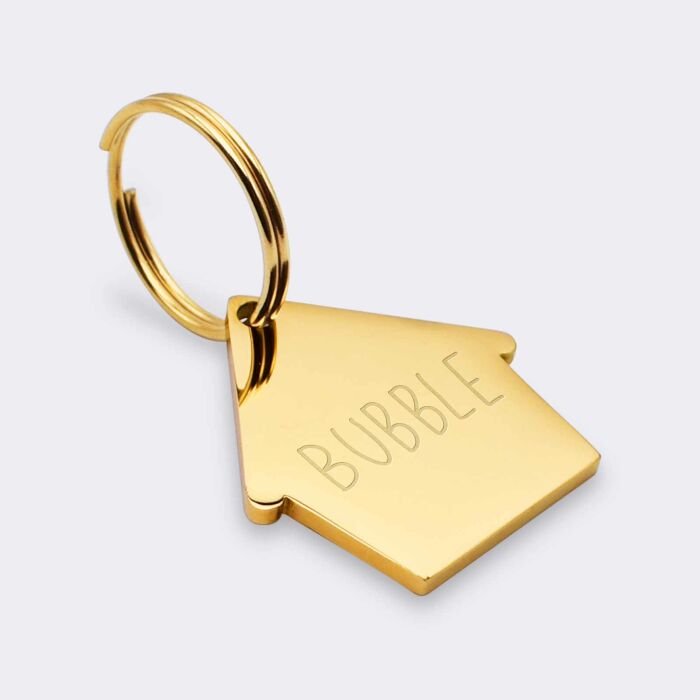 Médaille personnalisée acier doré gravée maison 29x30 mm - nom