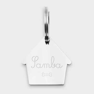 Médaille personnalisée acier argenté gravée maison 29x30 mm - texte et picto