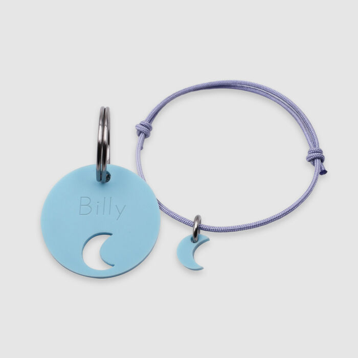 Duo de médaille personnalisée ajourée et bracelet acrylique colorée "lune"