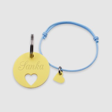 Duo de médaille personnalisée ajourée et bracelet acrylique colorée "coeur"