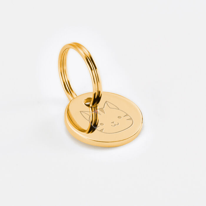 Médaille chat gravée acier doré 16 mm