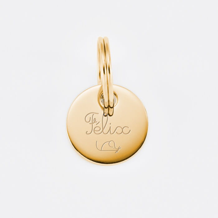 Médaille chat gravée acier doré 16 mm