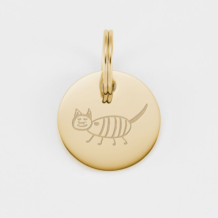 Médaille chat gravée acier doré 22 mm