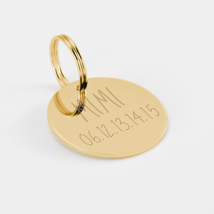 Médaille chat gravée acier doré 22 mm