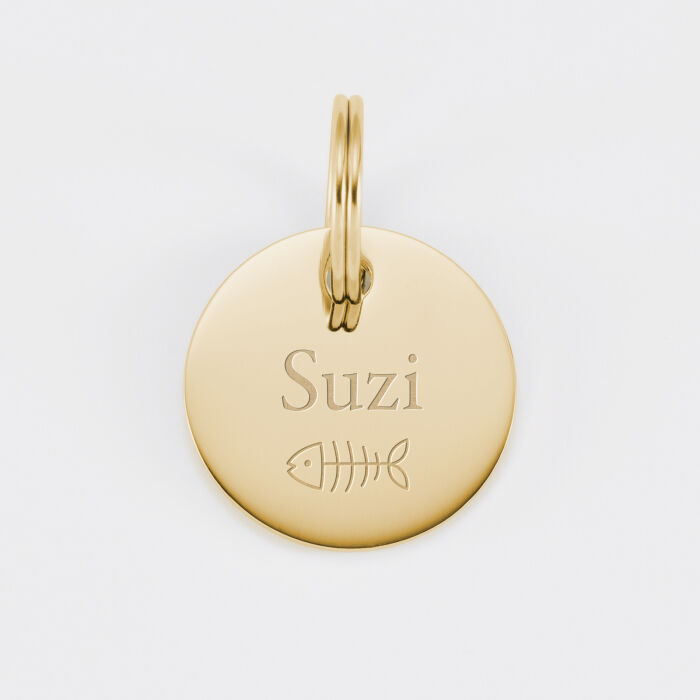 Médaille chat gravée acier doré 22 mm