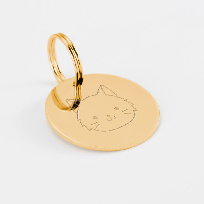 Médaille chat gravée acier doré 22 mm