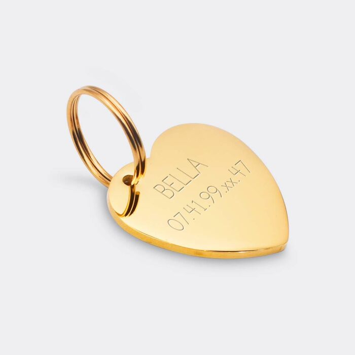 Médaille personnalisée acier doré gravé cœur biais 19x21 mm