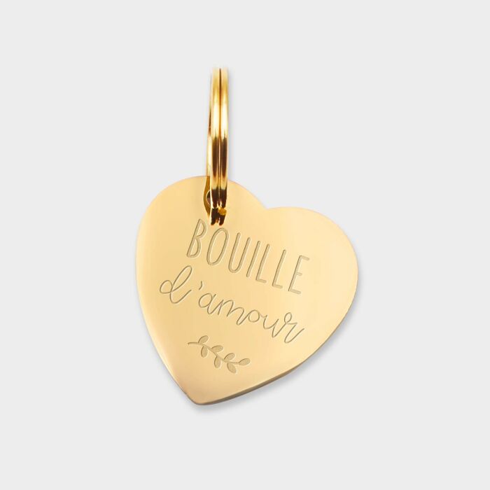 Médaille personnalisée acier doré gravé cœur biais 19x21 mm