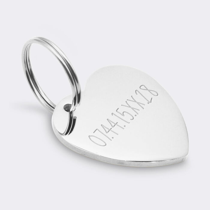 Médaille personnalisée acier argenté gravé cœur biais 30x33 mm