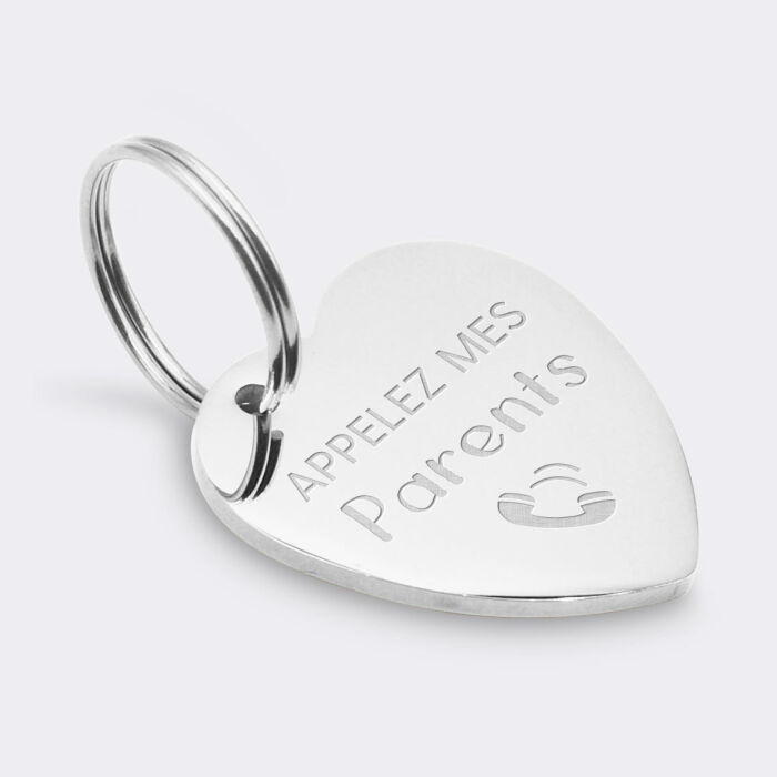 Médaille personnalisée acier argenté gravé cœur biais 30x33 mm