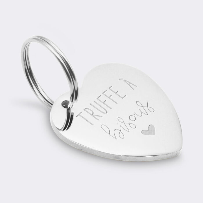 Médaille personnalisée acier argenté gravé cœur biais 30x33 mm