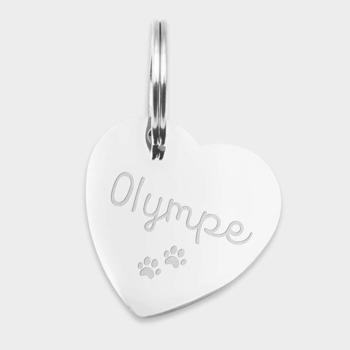 Médaille personnalisée acier argenté gravé cœur biais 30x33 mm