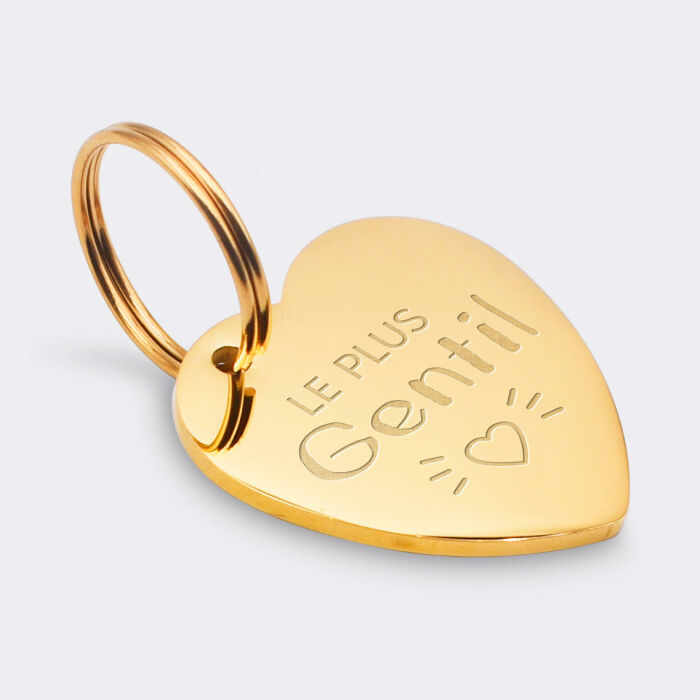 Médaille personnalisée acier doré gravé cœur biais 30x33 mm