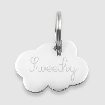 Médaille chat gravée acier argenté nuage 36x25 mm