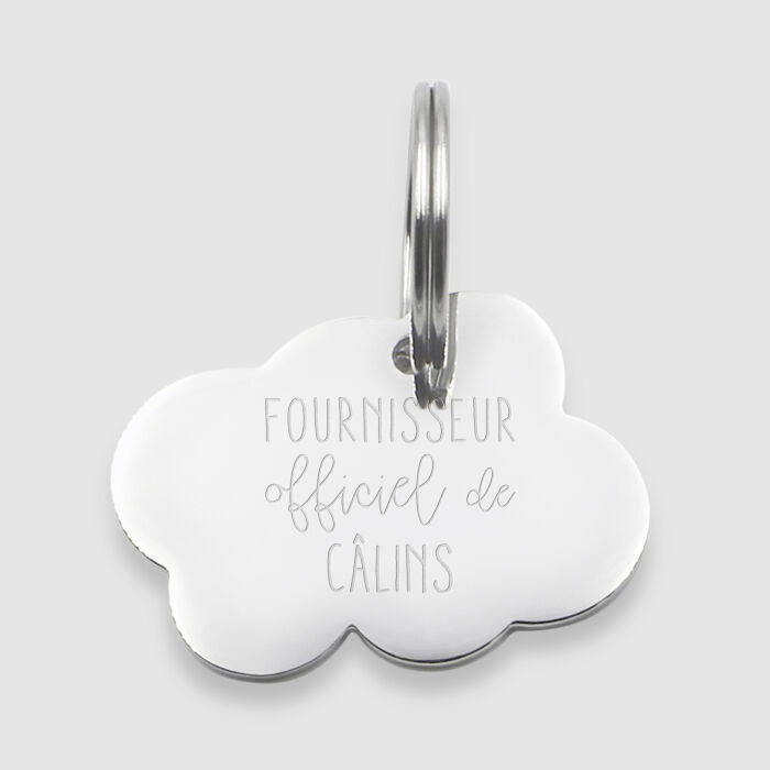 Médaille chat gravée acier argenté nuage 36x25 mm