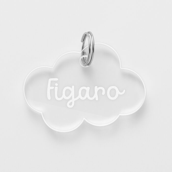 Médaille chat gravée acrylique nuage 35x26 mm