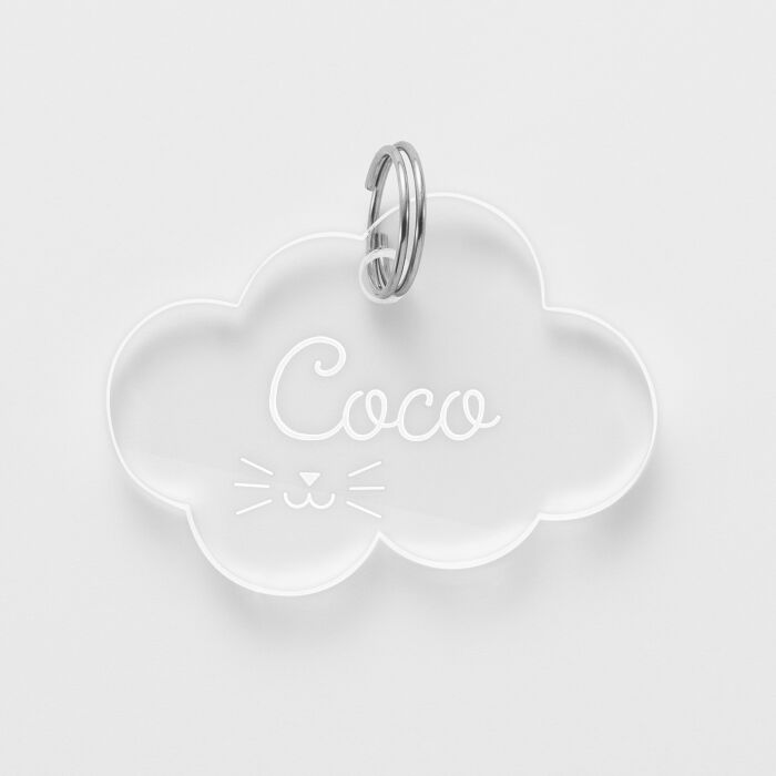 Médaille chat gravée acrylique nuage 35x26 mm