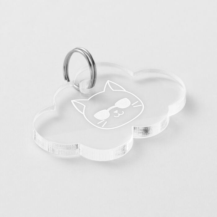 Médaille chat gravée acrylique nuage 35x26 mm