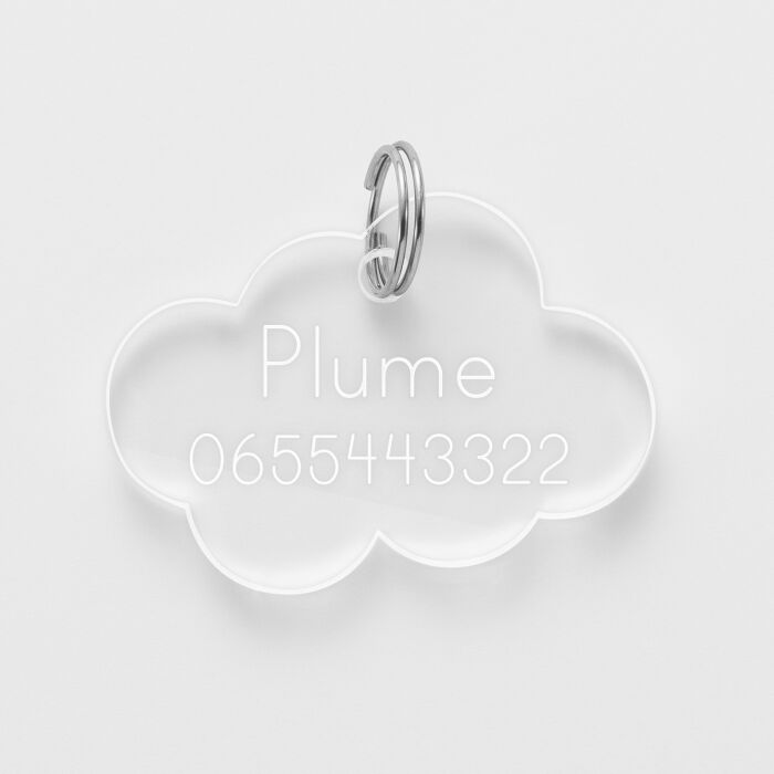 Médaille chat gravée acrylique nuage 35x26 mm