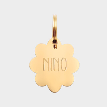 Médaille chat gravée acier doré fleur 22x25 mm