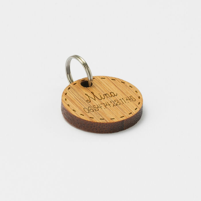 Médaille chat gravée bois ronde 20 mm