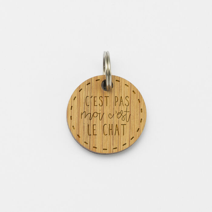Médaille chat gravée bois ronde 20 mm