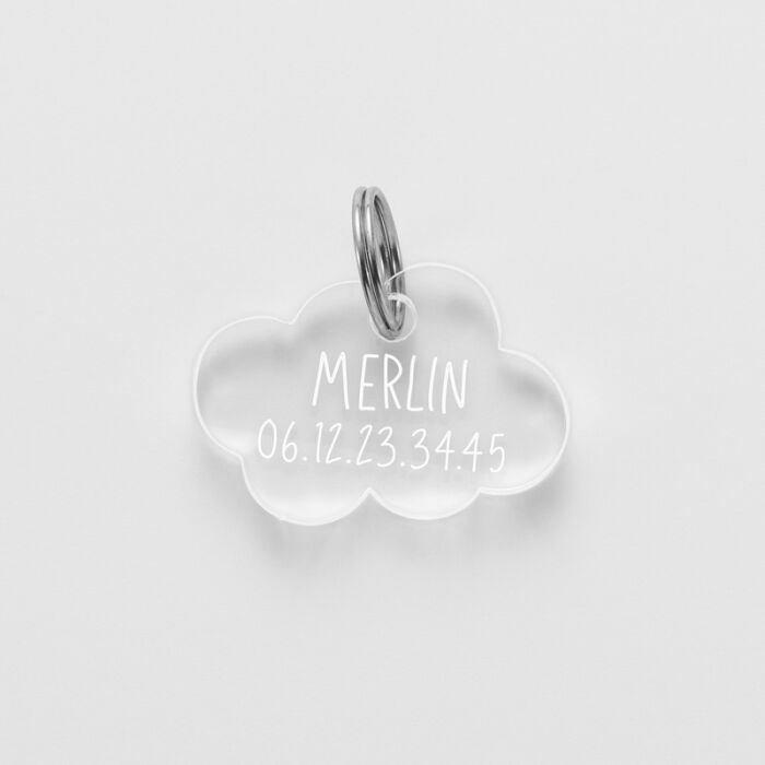 Médaille chat gravée acrylique nuage 25x18 mm