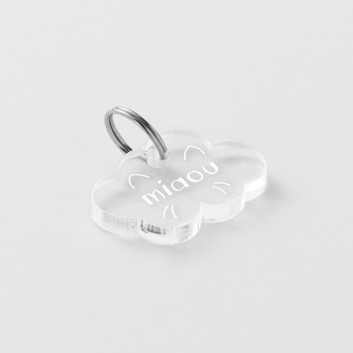 Médaille chat gravée acrylique nuage 25x18 mm