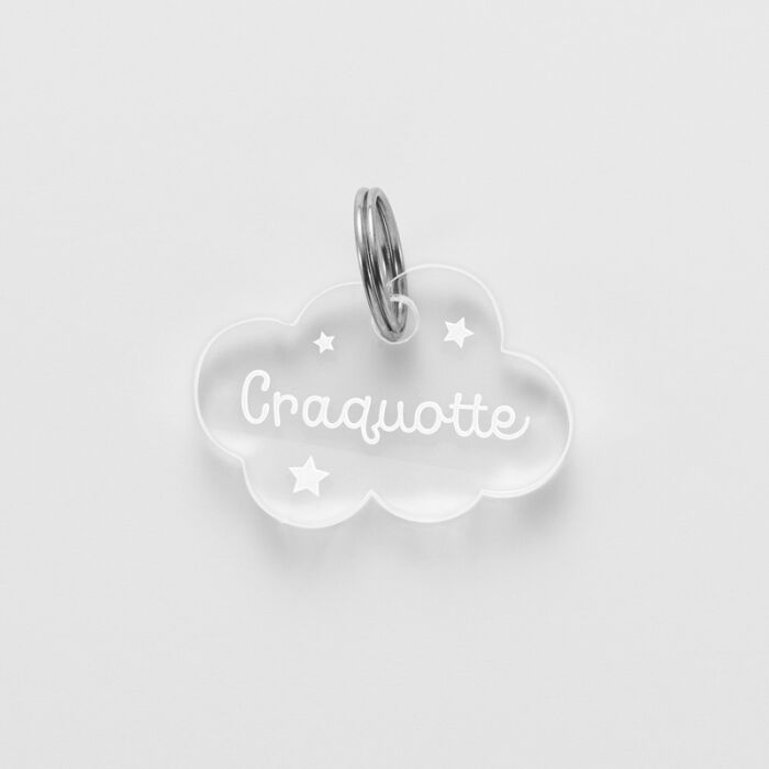 Médaille chat gravée acrylique nuage 25x18 mm