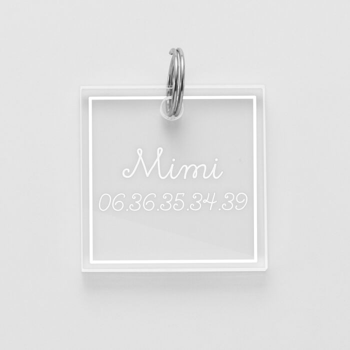 Médaille chat gravée acrylique carré 27x27 mm