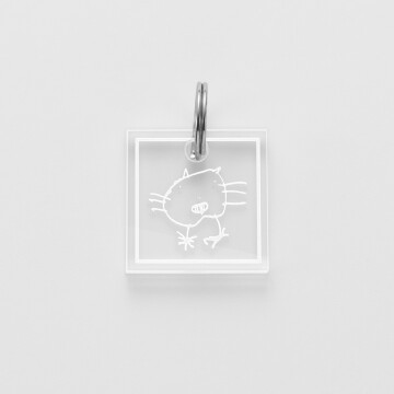 Médaille chat gravée acrylique carré 18x18 mm